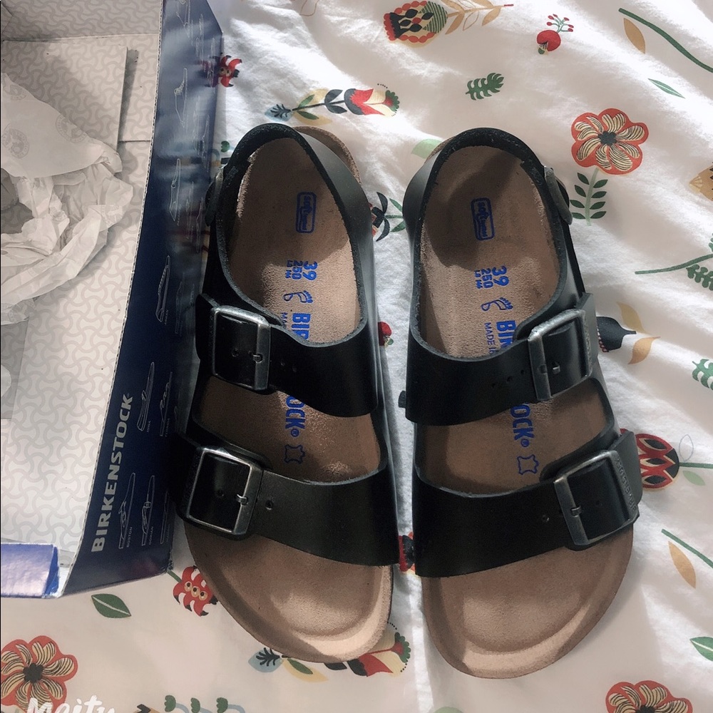 Black Milano leather soft Footbed Birkenstock’s